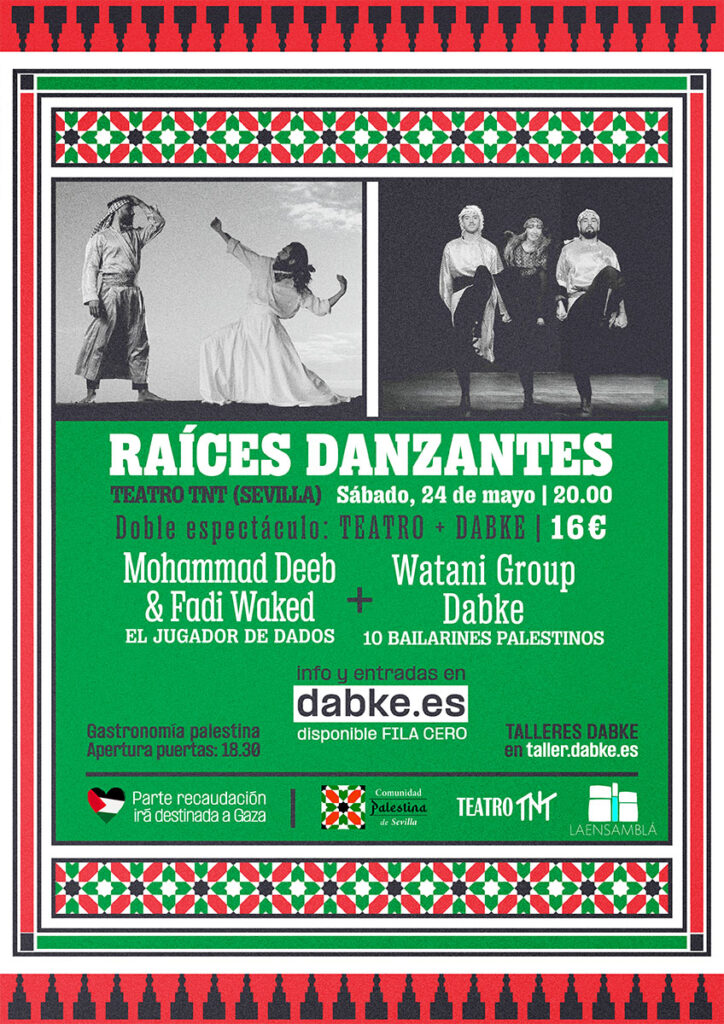 Cartel. Espectáculo Teatro y Dabke. Sevilla. 24 mayo. 2025