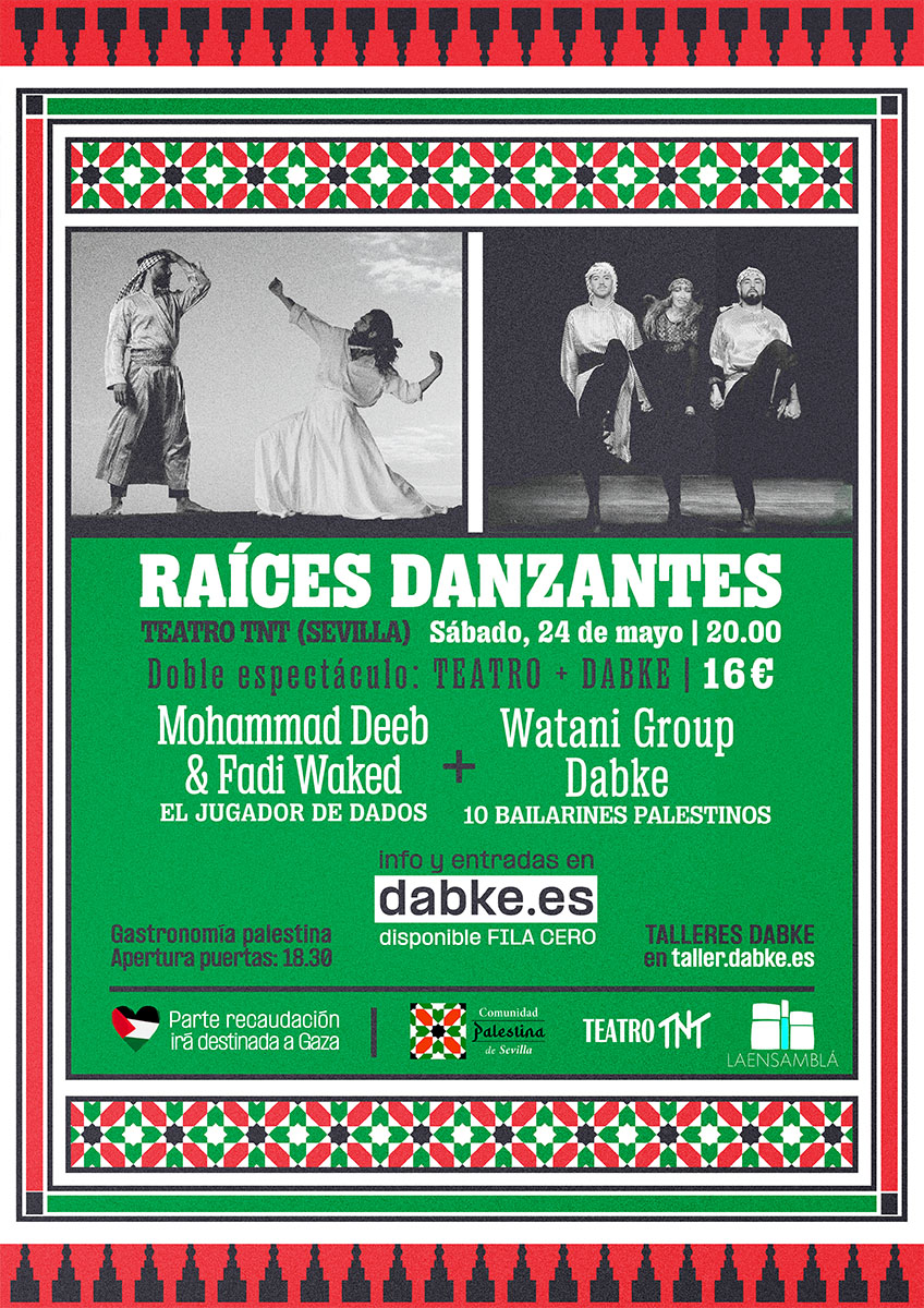 Cartel. Espectáculo Teatro y Dabke. Sevilla. 24 mayo. 2025